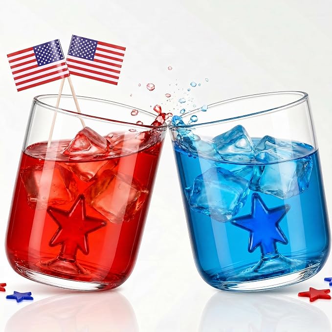 Potchen 2pcs Patriotic Icon Juice Glass 9oz Stemless Wine Glasses American Red by Potchen
