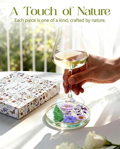 Oqplog Resin Drink Coaster for Desk Coffee Table-Purple Cute Dried Flowers Cup - Image 3