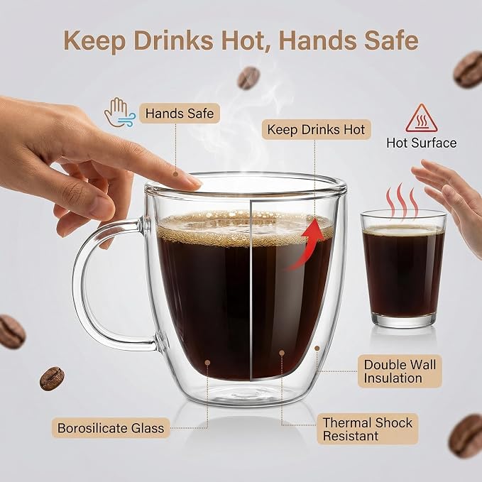 Double Wall Glass Coffee Mugs 5oz / 150ml, Stylish Tazas de Cafe Con Estilo - Image 3
