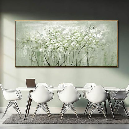 MLART99 Soft Green and White Floral Canvas Extra large Flower Wall Art Texture Botanical Print Plant Posters- 32x70 Inch Modern Home Decor for Living Room Entryway