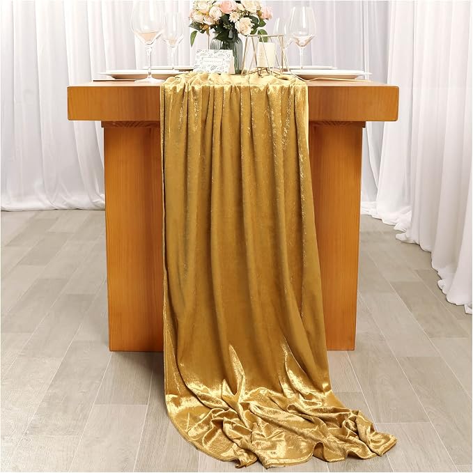 Gold Velvet Table Runner 10ft Extra Long Luxury 29x120 inch Soft Dinner Table - Image 6