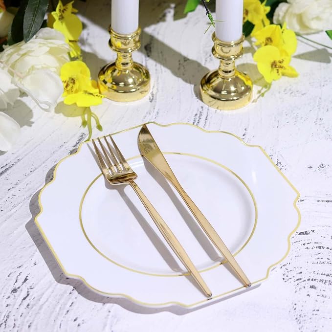 White Hard Plastic Dessert Plates, 50 Pack 8" Disposable Round Baroque Plates - Image 6