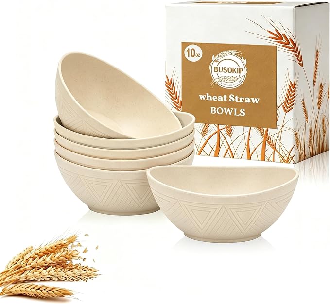 Dessert Bowls 10oz, Wheat Straw Bowls Set of 6, Unbreakable Plastic Bowls by BUSOKIP