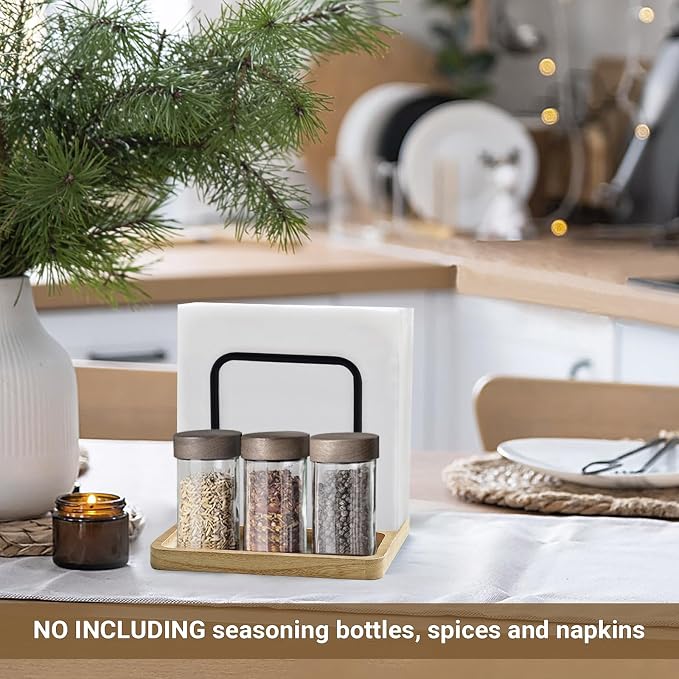 Mkono Napkin Holder for Table Farmhouse Wooden Napkin Dispenser, Nature | - Image 2