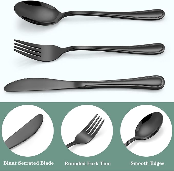 LIANYU 15-Piece Black Kids Silverware Set, Stainless Steel Toddler Utensils - Image 6