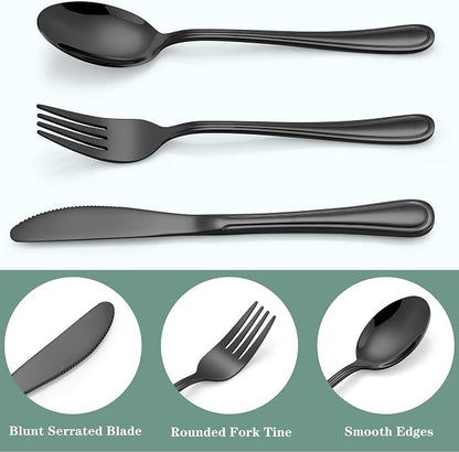 LIANYU 15-Piece Black Kids Silverware Set, Stainless Steel Toddler Utensils - Image 6