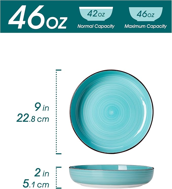 vancasso Pasta Bowls Set of 4, 46 oz Ceramic Salad Serving Bowls and Soup Bowls - Image 2
