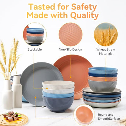 Wheat Straw Dinnerware Sets, 64-Piece Plates and Bowls Sets - Image 4