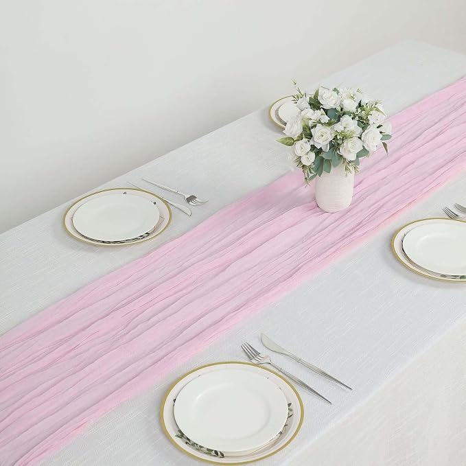 Efavormart 10ft Pink Gauze Table Runner - Image 6