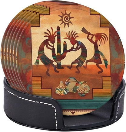 6 Pcs Southwest Kokopelli Native American Leather Coasters - Image 6
