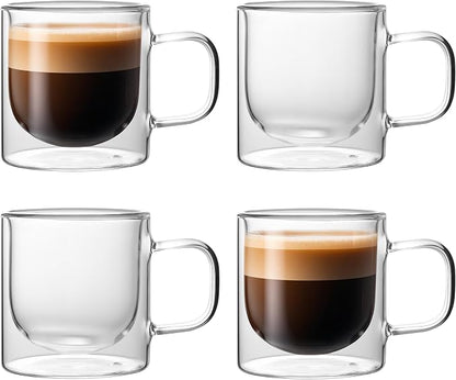 NIRA.Z Double Wall Glass Coffee Mugs Set of 4, 12 oz Insulated Borosilicate by NIRAZ