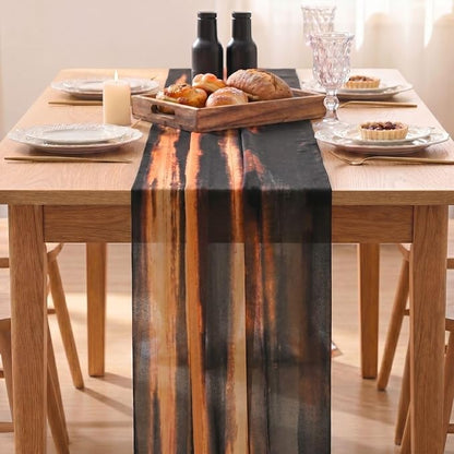 Artoid Mode Boho Caramel Stripes Fall Chiffon Table Runner 120 Inches 10FT - Image 2