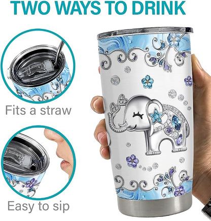SANDJEST Elephant Tumbler 20oz Jewelry Drawings Stainless Steel Insulated - Image 7
