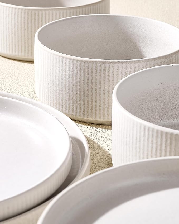 Ceramic Dinnerware Set for 4, 8-Piece Flat Dinner Plates and Salad Plates | - Image 5