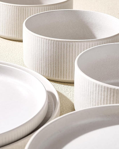 Ceramic Plates & Bowls Sets for 6, Handmade Reactive Glaze | Matte White - Image 4