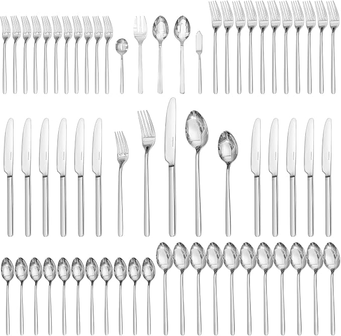 65 Piece Silverware Set with Serving utensils, Flatware Set by KINGSTONE