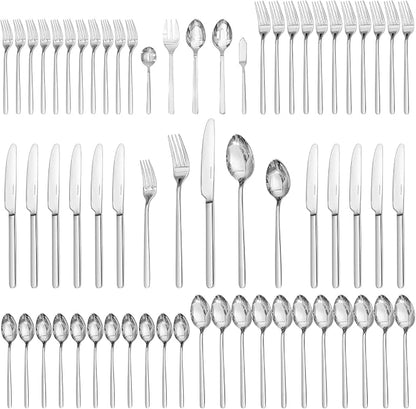 65 Piece Silverware Set with Serving utensils, Flatware Set by KINGSTONE