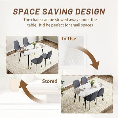 5 Piece Dining Table Set,4 Chair Dining Table Set, Sintered Stone Kitchen Table Top and Modern Chairs Set of 4 for Kitchen Dining Room, Small Space