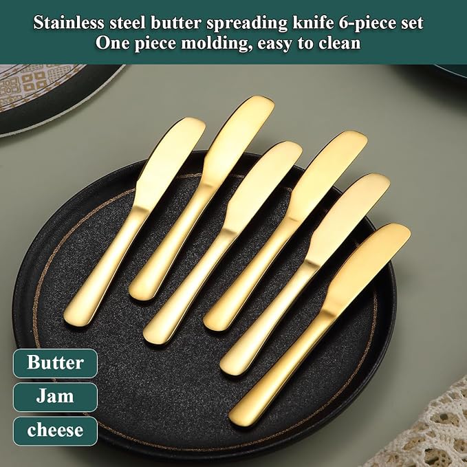 Berglander Butter Knife Spreader 6 Pieces 5.6", Stainless Steel Gold Butter - Image 3