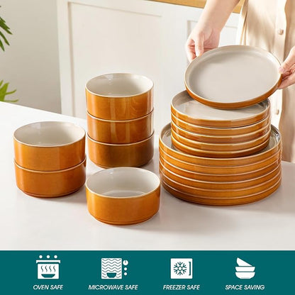 vancasso ONION Ceramic Plates and Bowls Sets, 18 Pieces Grey Dinnerware Sets - Image 4