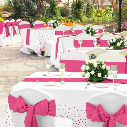 MASHAN 8Pack Disposable Plastic Party Tablecloths & Satin Table Runner Set - Image 6