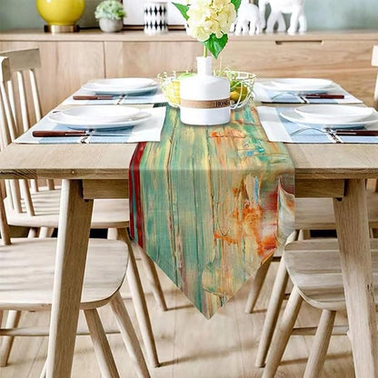 Green Teal Abstract Modern Art Table Runner 13x72 Inch Rustic Wood Texture - Image 2