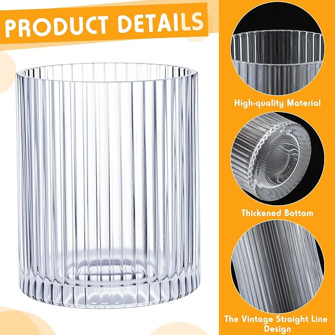 Zhehao 12 Pcs Ribbed Drinking Glasses Set 12 oz 14 oz Glass Cups Vintage - Image 3