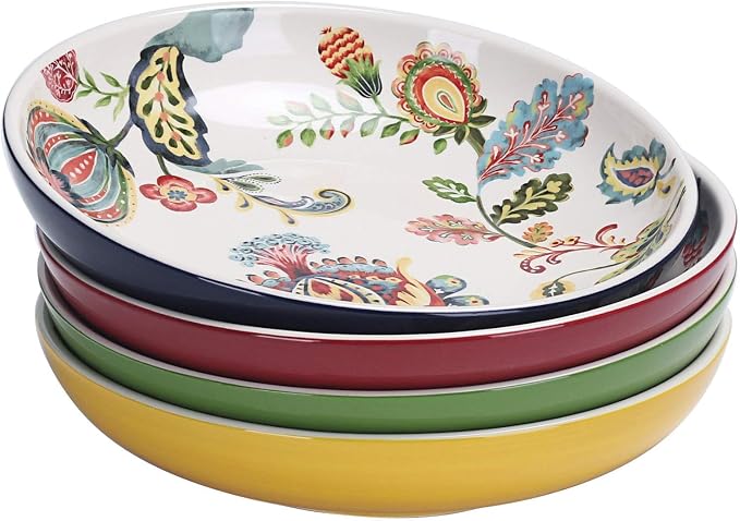 Bico Protea Cynaroides Pasta Bowls, 35oz Salad Bowl Set of 4, Large Ceramic by Bico