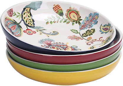 Bico Protea Cynaroides Pasta Bowls, 35oz Salad Bowl Set of 4, Large Ceramic by Bico