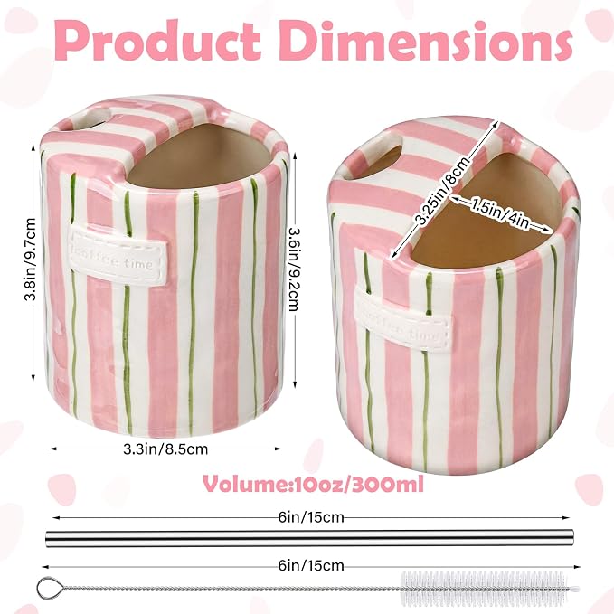 1 Pack Ceramic Coffee Mug with Sip Hole Espresso Cup 10oz with Straws Retro - Image 2