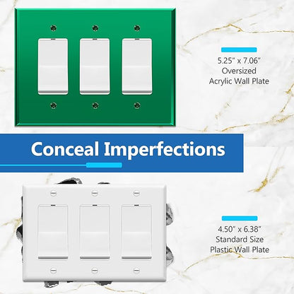 LIDER Reflective Acrylic Decorator Wall Plate, Mirrored Light Switch Plate, Plexiglass Outlet Cover, Acrylic Glass, Oversized 3-Gang 5.25" x 7.06", LWP-33O-AGR5P, Green, 5 Pack
