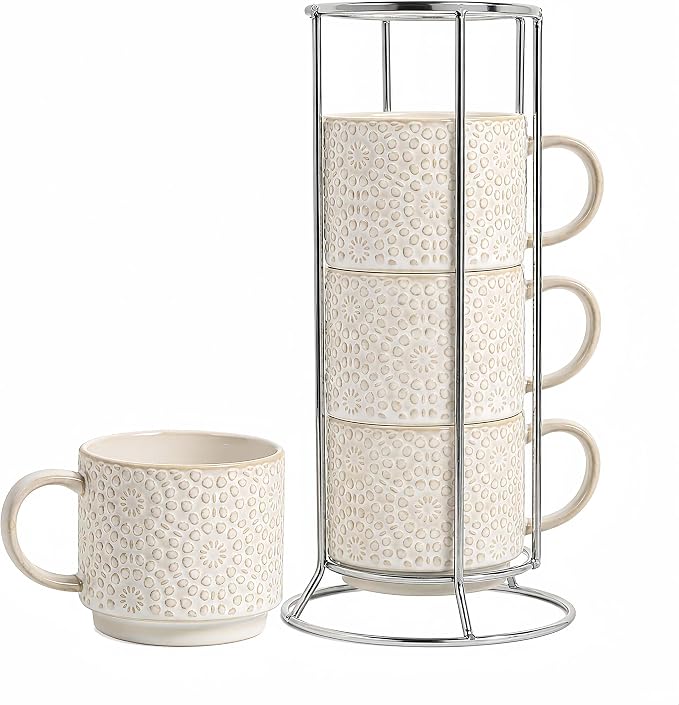 6 Oz Coffee Cups Set of 4, Stackable Espresso Cups by Unknown