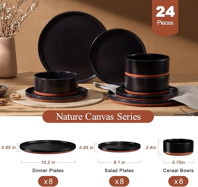 LIANYU 24 Piece Dinnerware Set for 8, Modern Style Stoneware Dinnerware Set | - Image 2