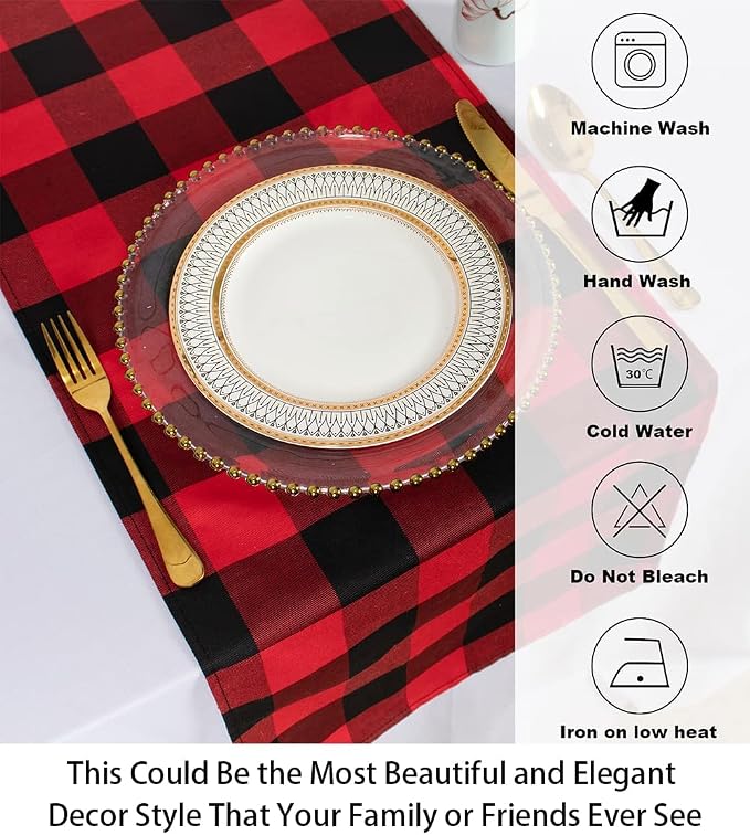 ShinyBeauty Buffalo Plaid Table Runner 13''x72'' Red and Black Check Christmas - Image 5