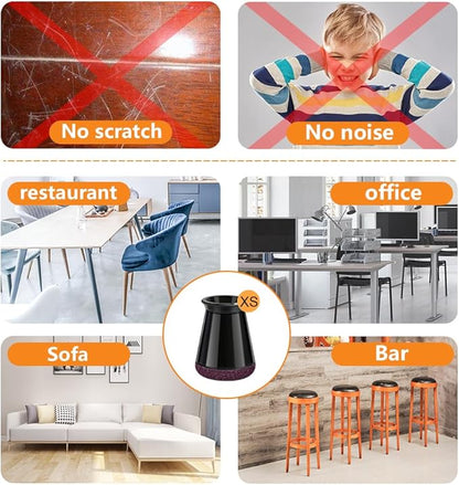 32 Pcs Chair Leg Protectors for Hardwood Floors, Silicone Felt Furniture Leg Cover Pad for Protecting Floors from Scratches and Noise, Smooth Moving，Black X-Small(Fit Round Diameter：1/2" to 5/16")