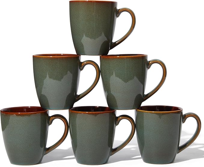 Pokini Coffee Mug 14 oz, Ceramic Coffee Mugs Set of 6, Reactive Glaze Mug by Pokini
