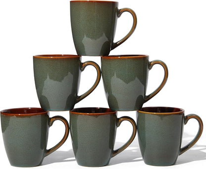 Pokini Coffee Mug 14 oz, Ceramic Coffee Mugs Set of 6, Reactive Glaze Mug by Pokini