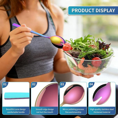 Colorful Rainbow Salad Serving Utensils Set of 2, 9.4 Inch Long Salad Serving - Image 3