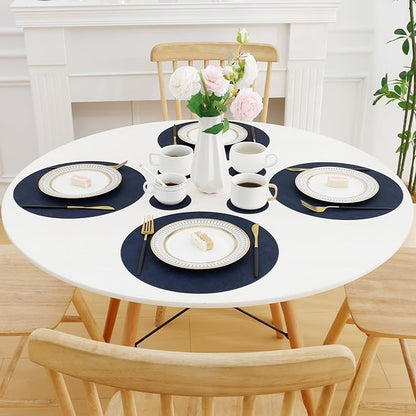 Homaxy Round Faux Leather Placemats and Coasters, Washable Dual-Side Table Mats, Wipeable Heat-Resistant Dining Place Mats for Outdoor and Indoor, Set of 12, Diameter 13 and 3.93 inch, Navy Blue