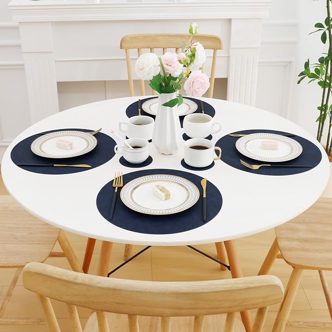 Homaxy Round Faux Leather Placemats and Coasters, Wipeable Place Mats, - Image 8