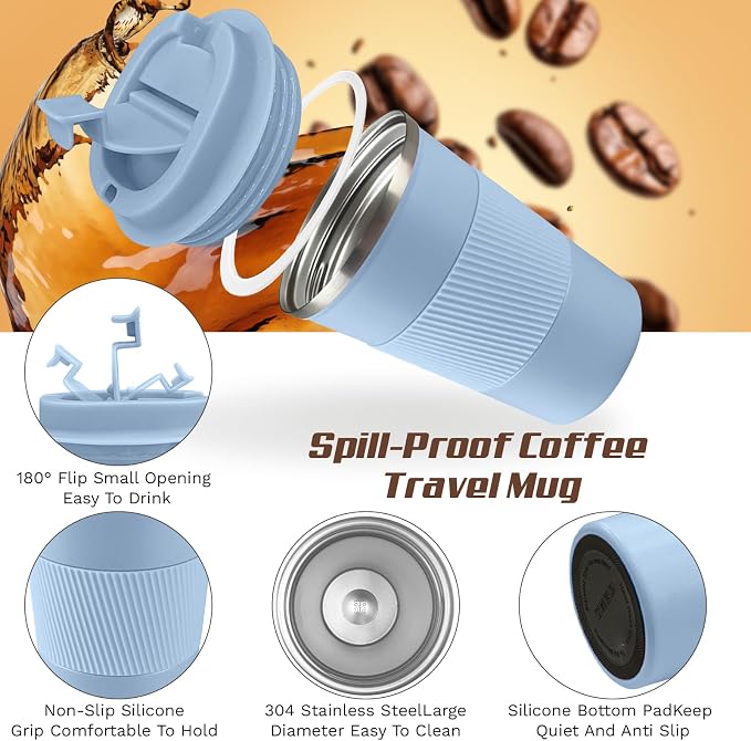 Vacuum Insulated Stainless Steel Travel Coffee Mug, Leak Proof Cup - Image 3