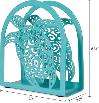 Coastal Sea Turtle Napkin Holder for Table - Teal Kithen Decor and Accessories, Ocean Decor for Bedroom Bathroom, Houserwarming Gifts for Women Turtle Lovers, Hollowed-out Craft Pattern, Metal