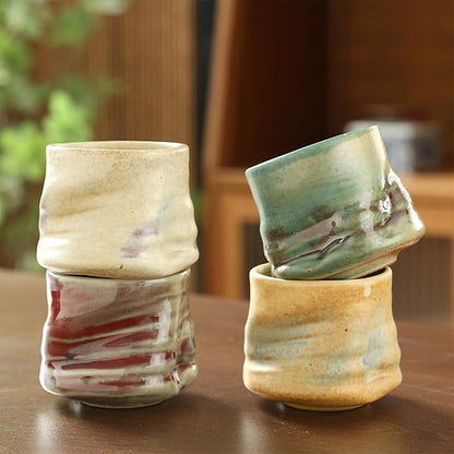 Unique Glaze Coffee Cups Set, Handleless Teacup Retro Coarse Ceramic Mugs - Image 2