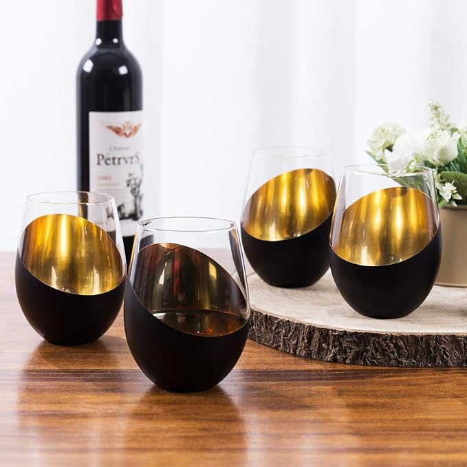 MyGift Black Wine Glasses Set of 4, Wedding Party Home Bar Birthday - Image 2