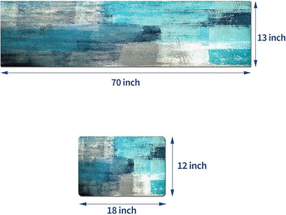Mcalk Farmhouse Turquoise Table Runner and Placemats Set of 6 Pieces,Teal Turquoise Placemats Modern Art,Blue Grey Abstract Art Cloth Place Mats for Kitchen,Linen Material for Dining Table