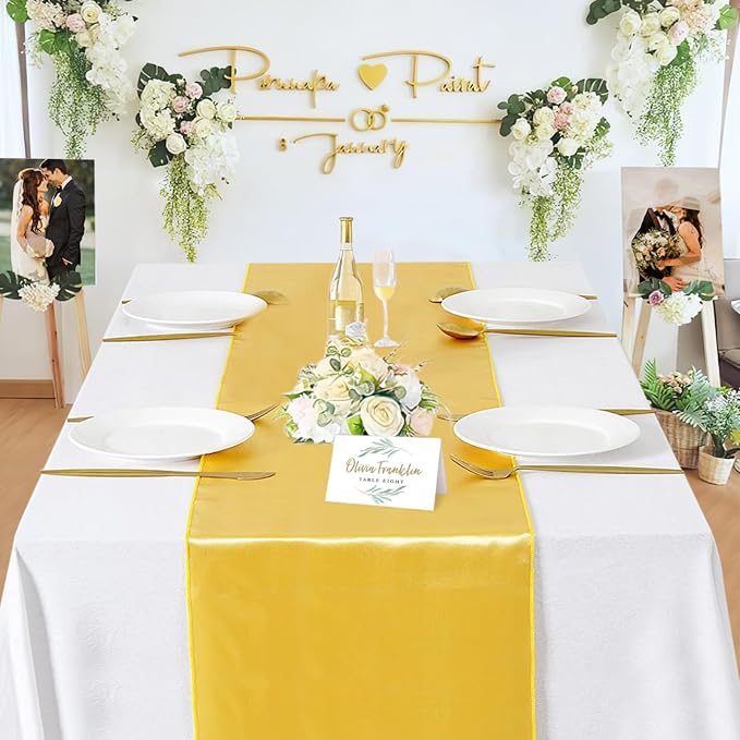 Gold Table Runners 20 Pack 12x108 inch Silk Satin Smooth Fabric | Satin Table - Image 4