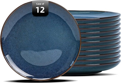 Organic Shape Highland Ceramic Dinner Plates, 12pcs 10.5 Inch Handmade Reactive Glaze Stoneware Plates with Wavy Edge, for Kitchen, Microwave & Dishwasher Safe, Scratch Resistant-Blue