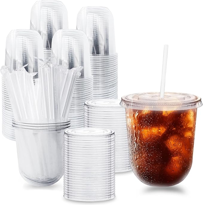 Alaeseje 100 Pack 12 oz Clear Plastic Iced Coffee Cups by Alaeseje