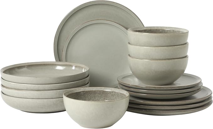 Gibson Elite Beckett Stoneware Matte Reactive Glaze 16 Piece Plates and Bowls by GibsonHomewares