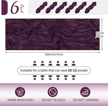 6 Pack Dark Purple Cheesecloth Table Runner 17x108 Inch Semi Sheer Boho Gauze - Image 2